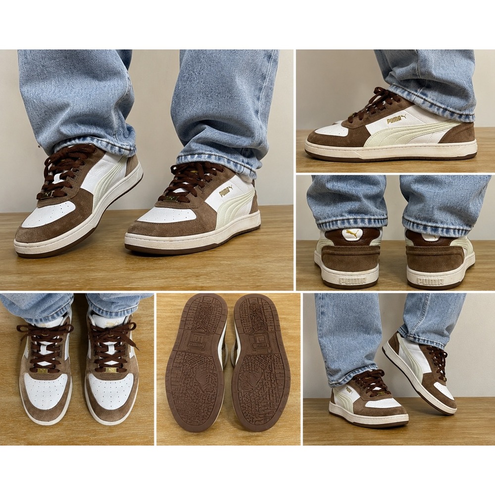 Puma Caven Mens Sneakers Brown White Suede Leather Low Top Court Shoes